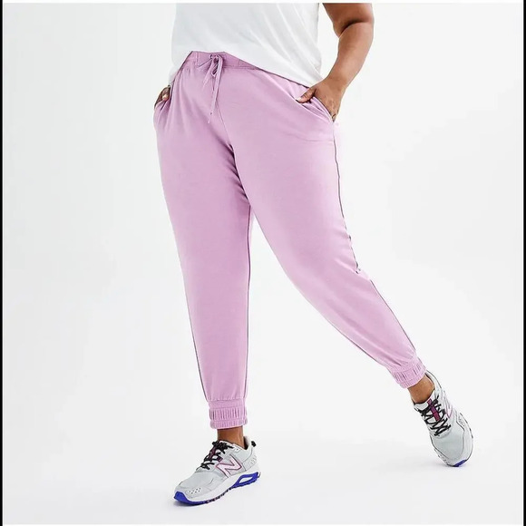 NWT Tek Gear Plus Size French Terry Mid-Rise Jogger Pants Lilac Corsage 1X - Picture 1 of 13